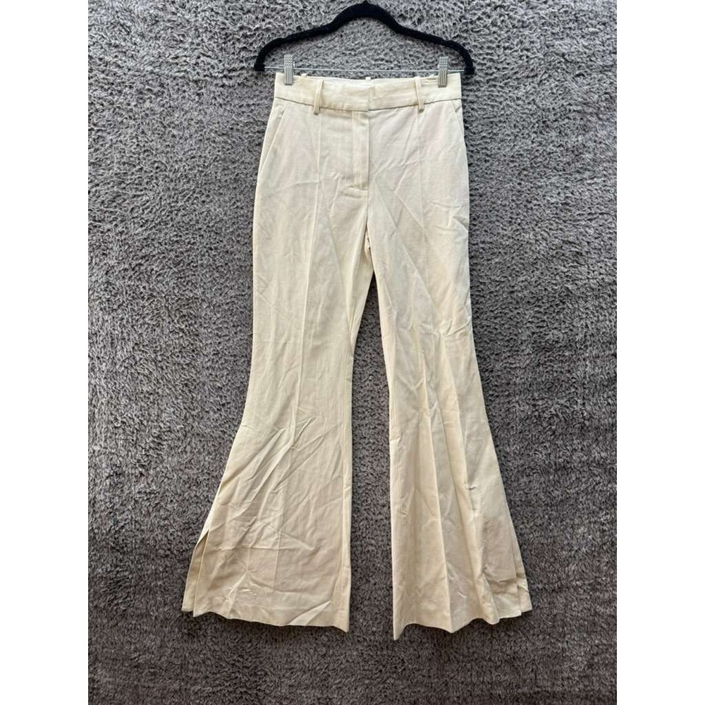 Mango Selection High Rise Flared Linen-Blend Suit Pants Ecru Womens Size‎ 2